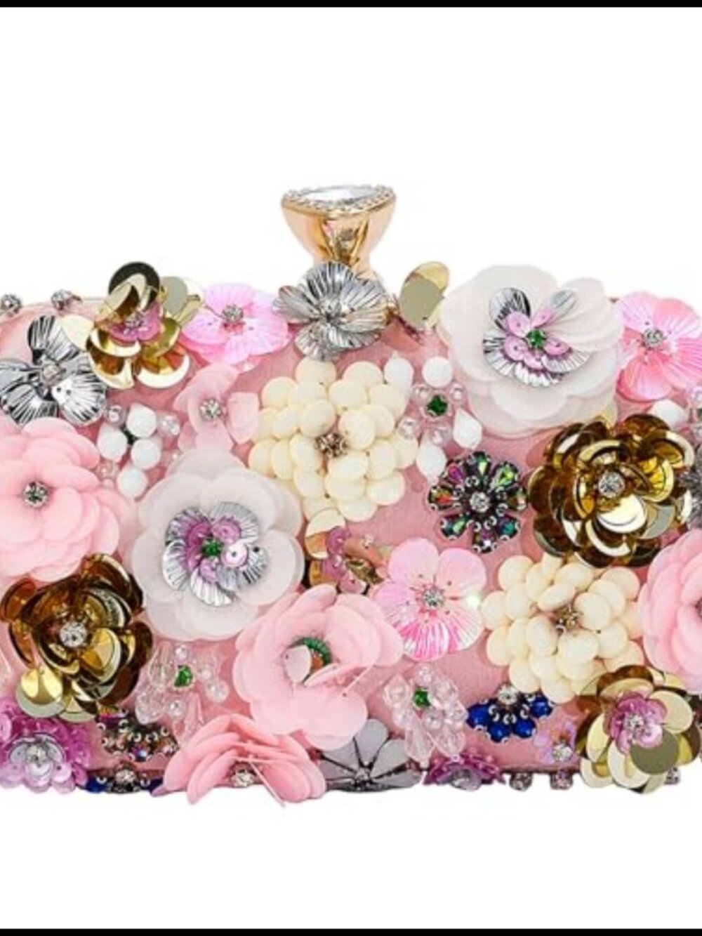 Satin Clutch Purse 3D Beaded Flower Evening Handbag with Wristlet